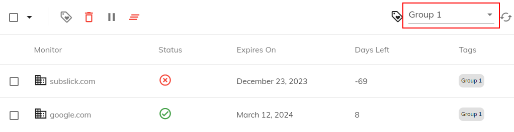 Filter monitor by tags